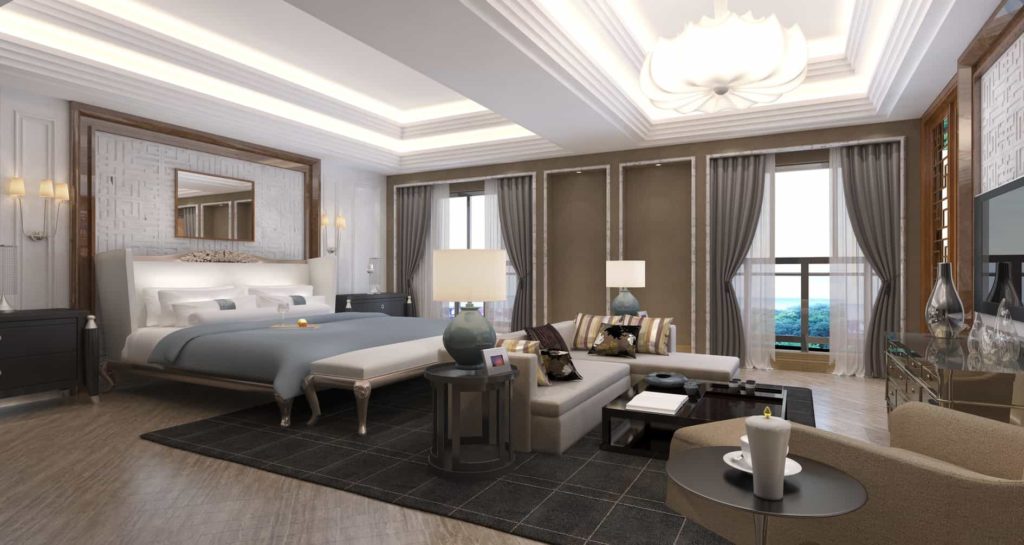 Photorealistic 3d rendering of the hotel room interior